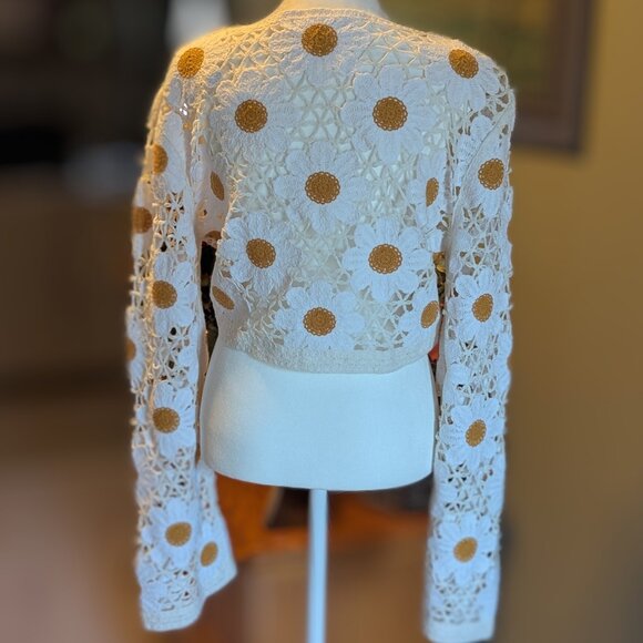 BOHO Spring Crochet Daisy Cardigan, Size XL - Picture 3 of 7